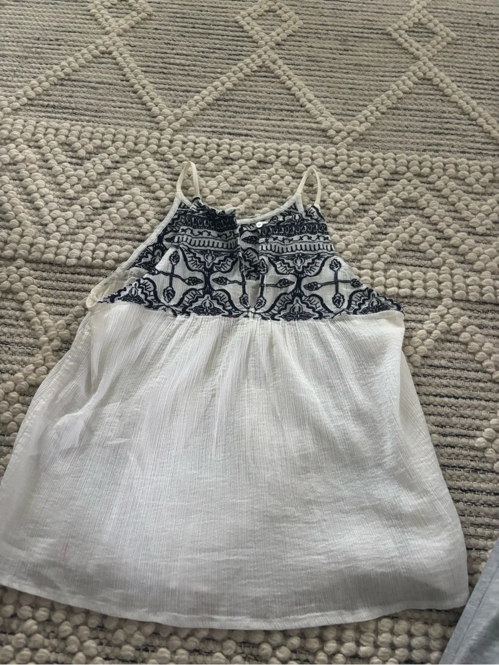 Abercrombie & Fitch White Tank Dress with Navy Embroidered Yoke